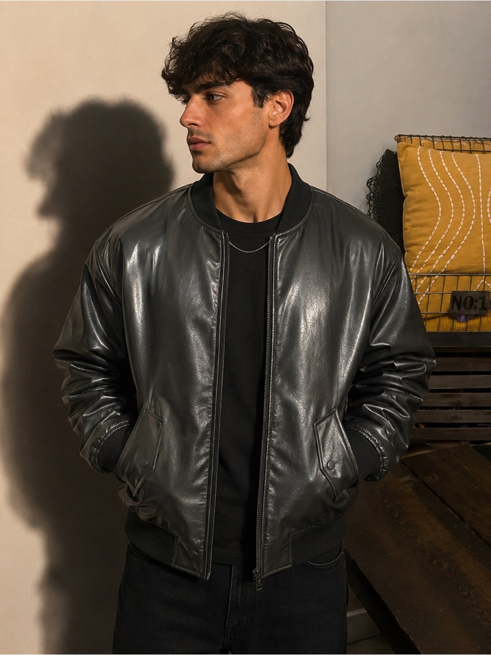 BAR lll Silver Foil Bomber Jacket - unisex Shiny Zip-Up